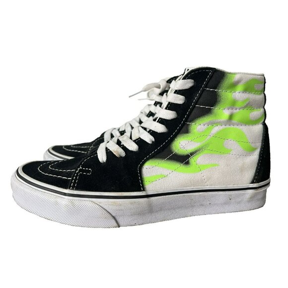Vans Sk8 Hi Flame Men's Size 7.5 Shoes Woman's 9 Black White Lime Green High Top - Picture 8 of 9